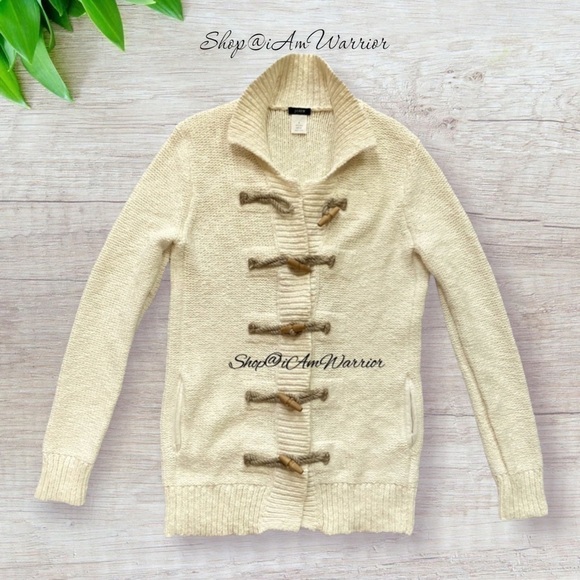 J.Crew ivory cotton fisherman style toggle cardigan sweater *shop@iamwarrior - Picture 3 of 10